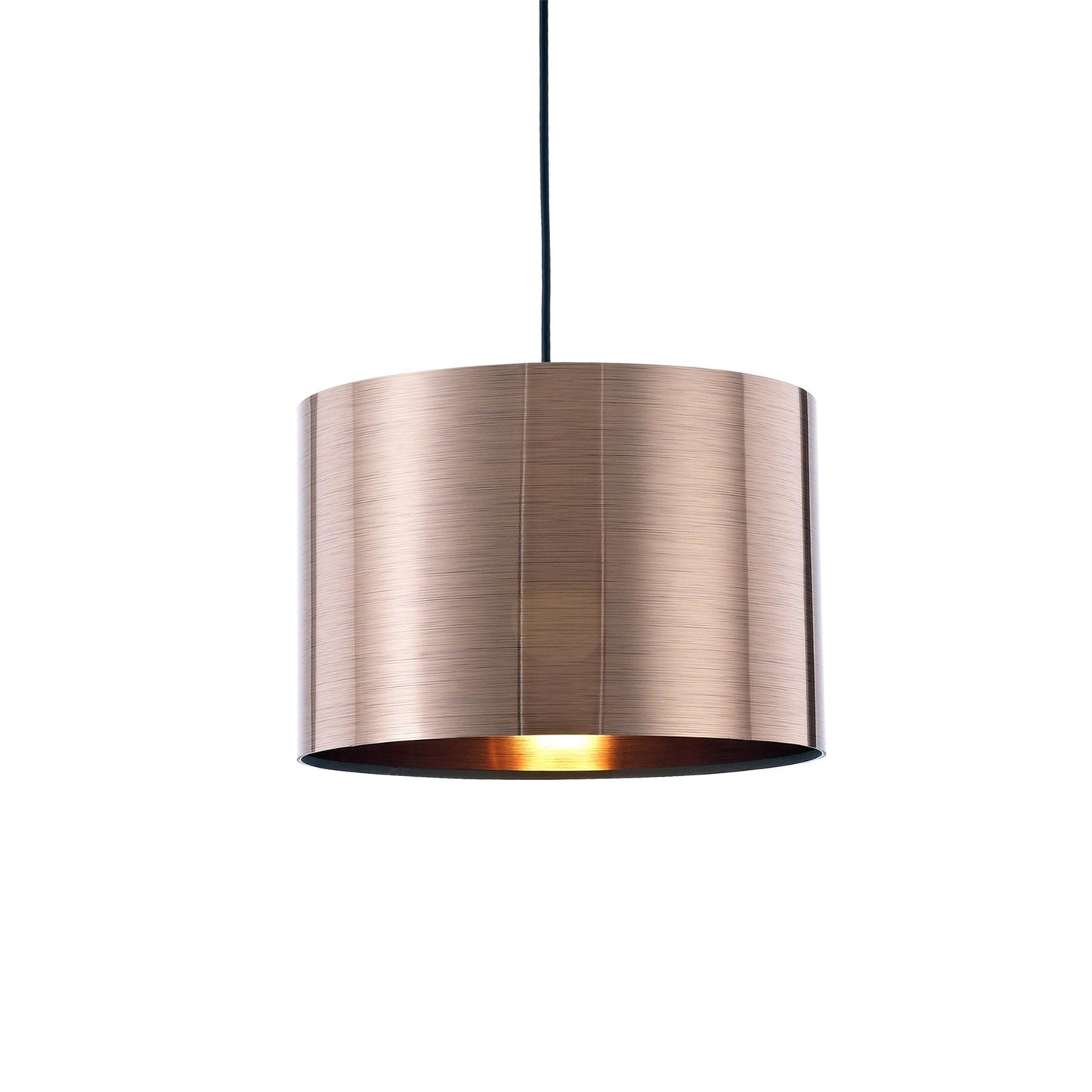 Deco Dako Black Pendant 1 Light E27 with 300 x 200mm Metallic Copper Finish Cylinder Shade, c/w Ceiling Bracket