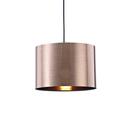 Deco Dako Black Pendant 1 Light E27 with 300 x 200mm Metallic Copper Finish Cylinder Shade, c/w Ceiling Bracket