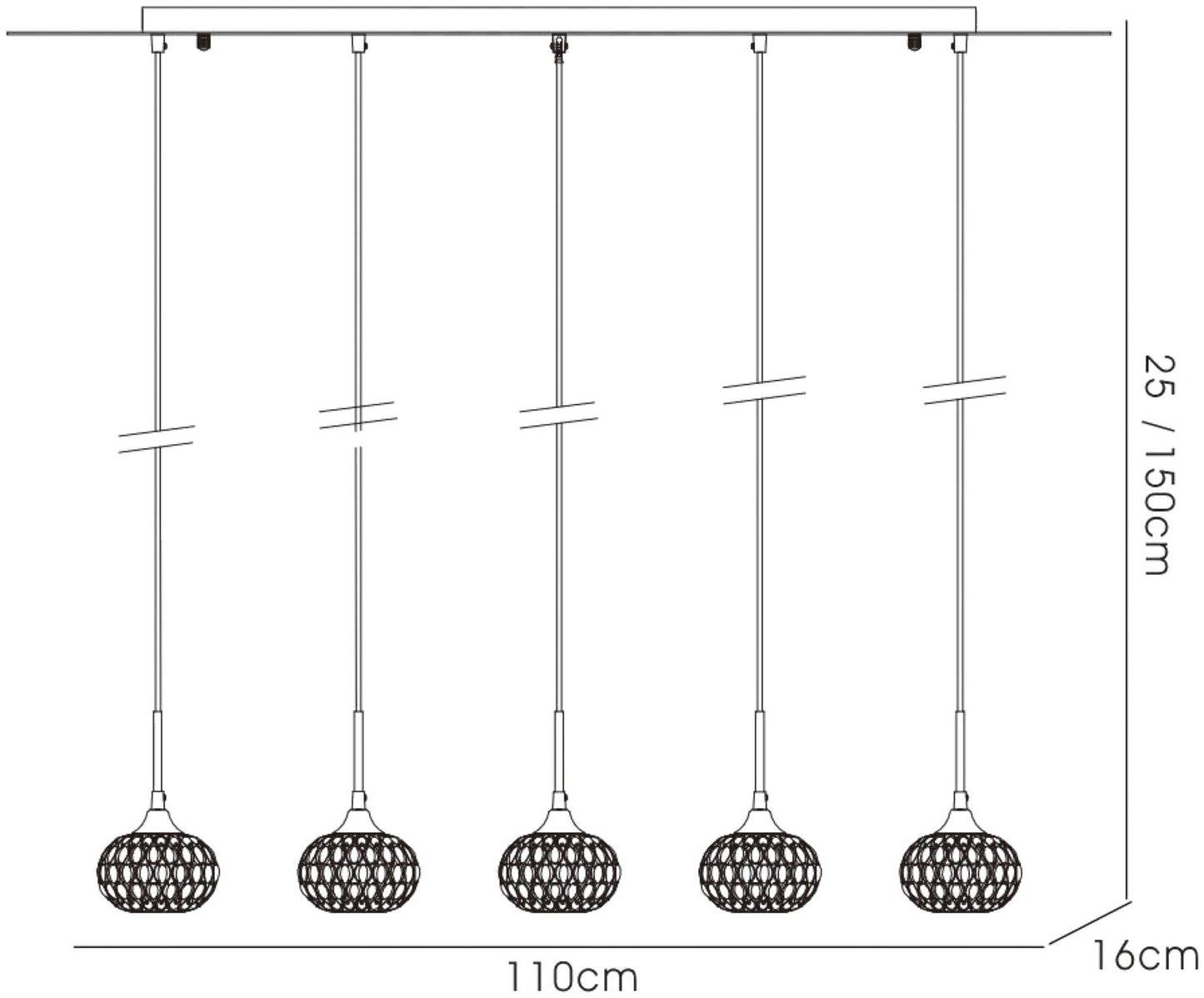 Diyas Chelsie Linear  5 Light G9 Line Polished Chrome/Clear Beaded Glass Ceiling Pendant Light Fitting