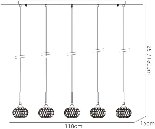 Diyas Chelsie Linear  5 Light G9 Line Polished Chrome/Clear Beaded Glass Ceiling Pendant Light Fitting