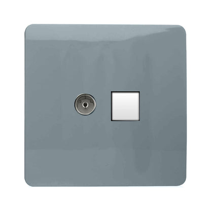 Trendi Switch 2 Gang TV Co-Axial & RJ45 Cat 6 Modern Designer PC Ethernet Sockets in Cool Grey