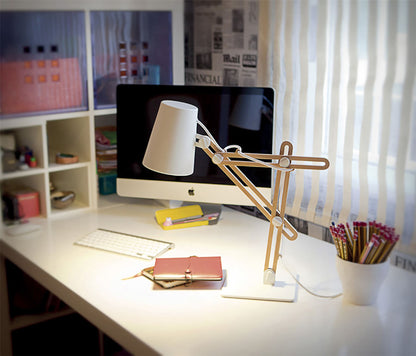 Mantra M3615 Looker Table Lamp 1 Light E27, Matt White/Beech