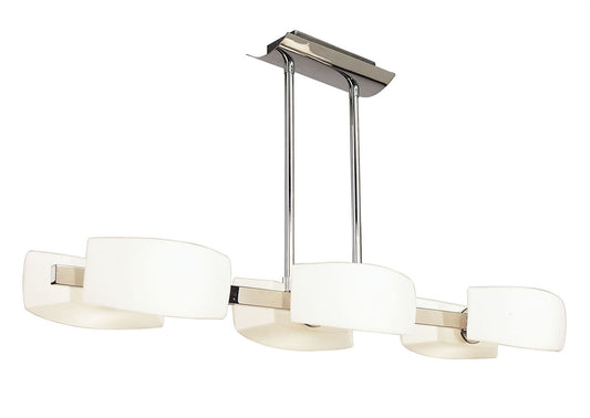 Mantra Lupa Rectangular Telescopic Pendant Bar 6 Light G9, Polished Chrome/Frosted White Glass