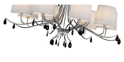 Mantra M6312 Andrea Pendant 100cm Round, 8 x E14 (Max 20W), Polished Chrome, White Shades, Black Crystal Droplets
