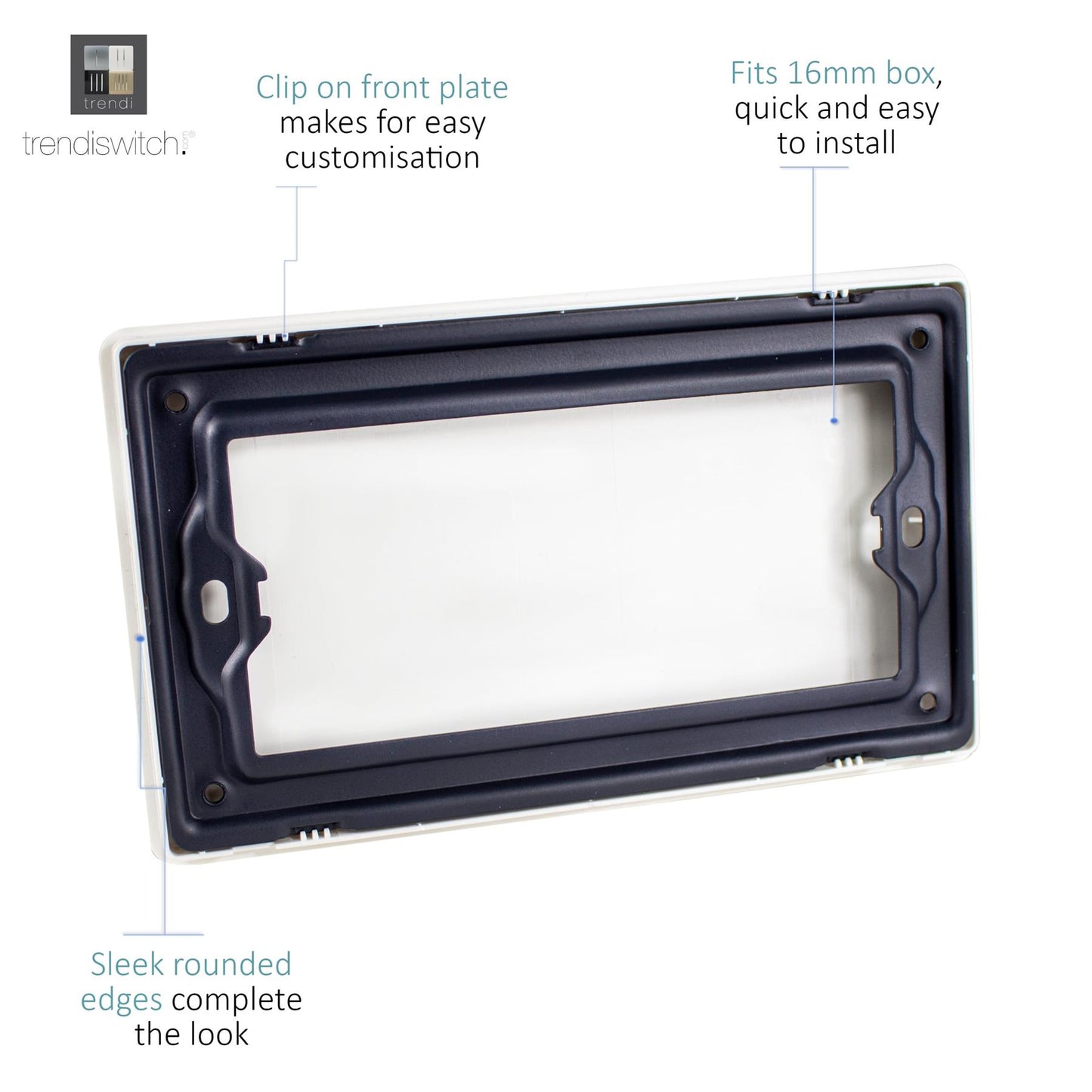 Trendi 2 Gang Artistic Modern Glossy Tactile Double Blanking Plate in Matt White - ART-2BLKMWH