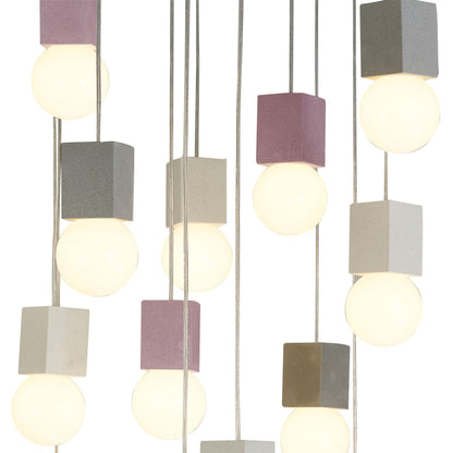 Mantra Galaxia 90cm Pendant Square, 15 Light E27, White/Grey/Red Cement, White Base & Cable, Item Weight: 19.4kg