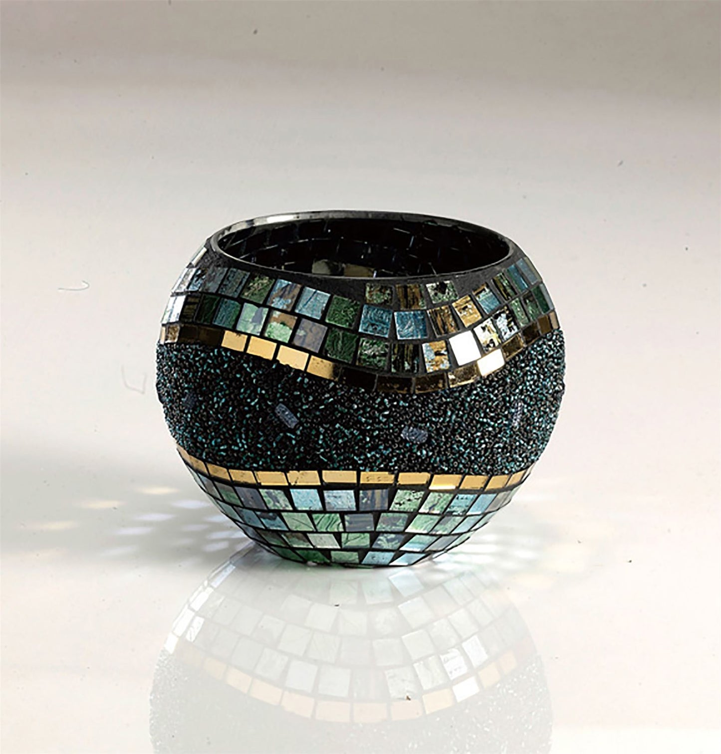 Diyas Home (DH) Addison Mosaic Candle Holder Large Blue/Silver/French Gold Mosaic