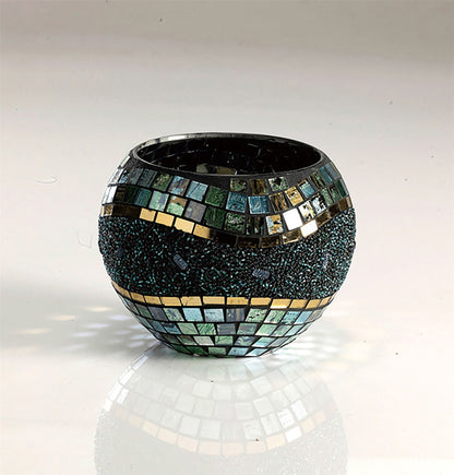Diyas Home (DH) Addison Mosaic Candle Holder Large Blue/Silver/French Gold Mosaic