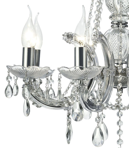 Deco Gabrielle Chandelier with Acrylic Sconce & Glass Crystal Droplets 8 Light E14 Polished Chrome Finish