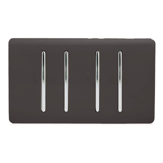 Trendi 4 Gang (2 Way & 2xIntermediate) Glossy 10 Amp Rocker Light Switch Dark Brown