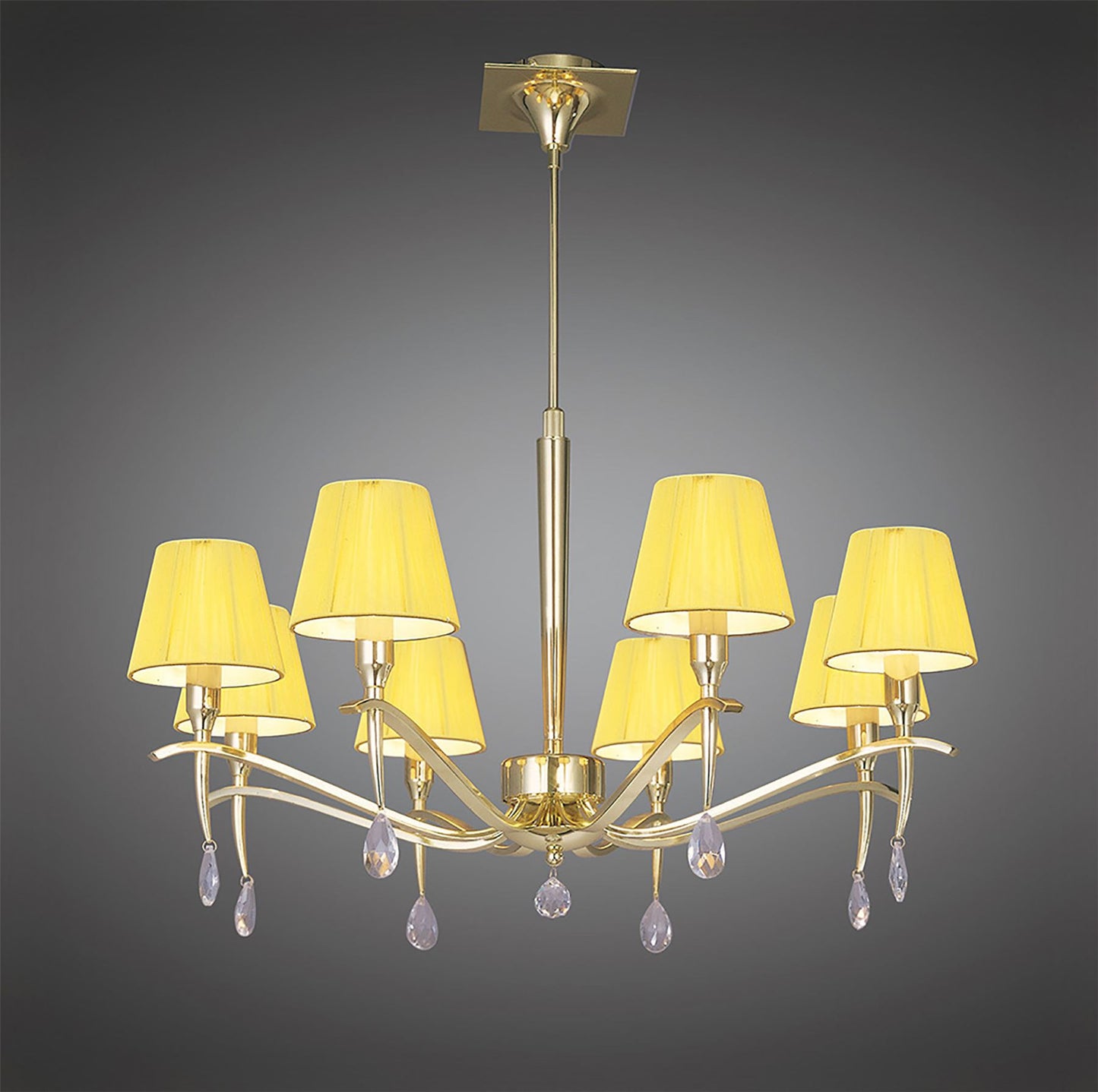 Mantra Siena 75cm Pendant Round 8 Light E14, Polished Brass with Amber Cream Shades and Clear Crystal
