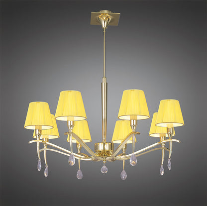 Mantra Siena 75cm Pendant Round 8 Light E14, Polished Brass with Amber Cream Shades and Clear Crystal