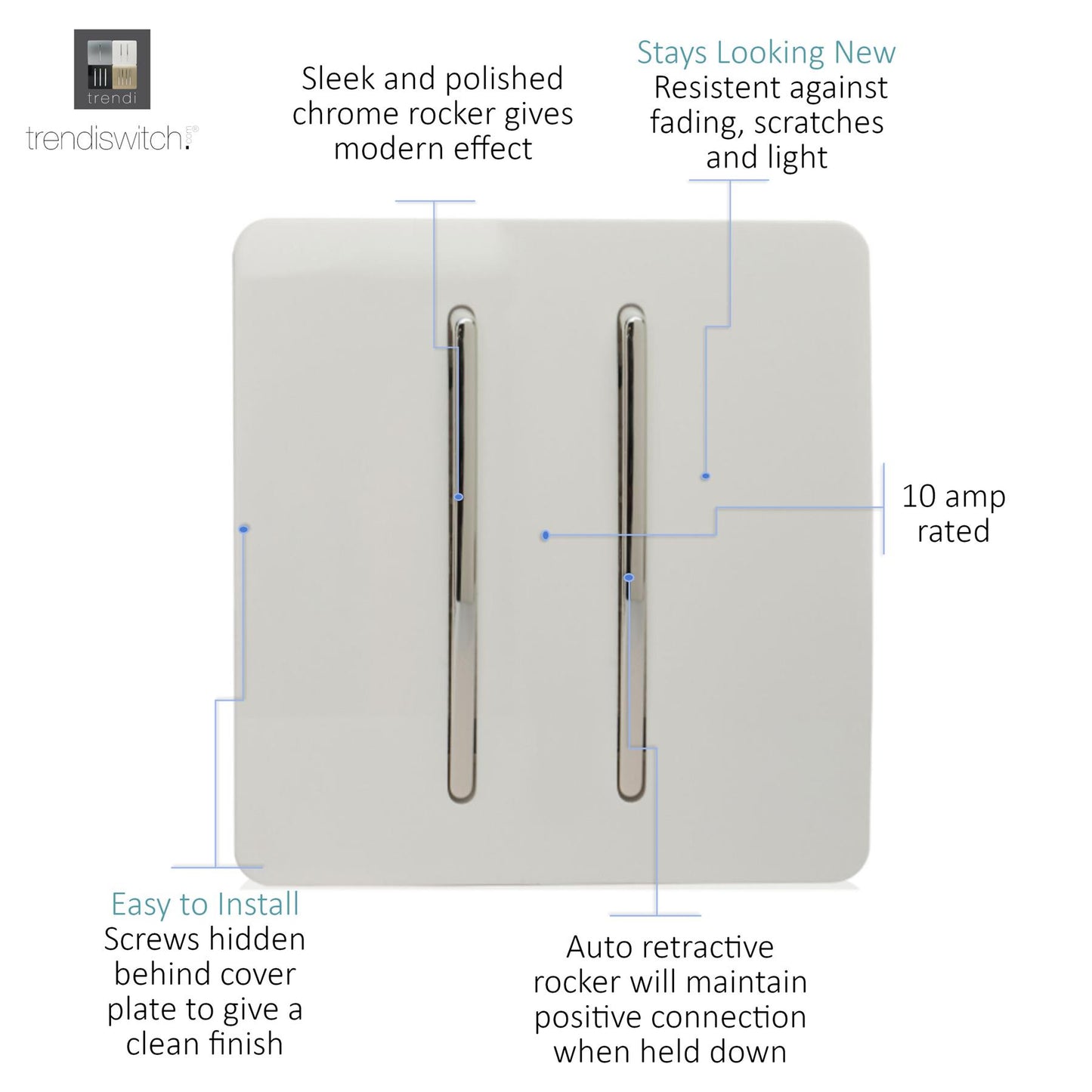 Trendi Artistic Modern Auto Retractive 2 Door Bell Switch in Matt White - ART-2DBMWH