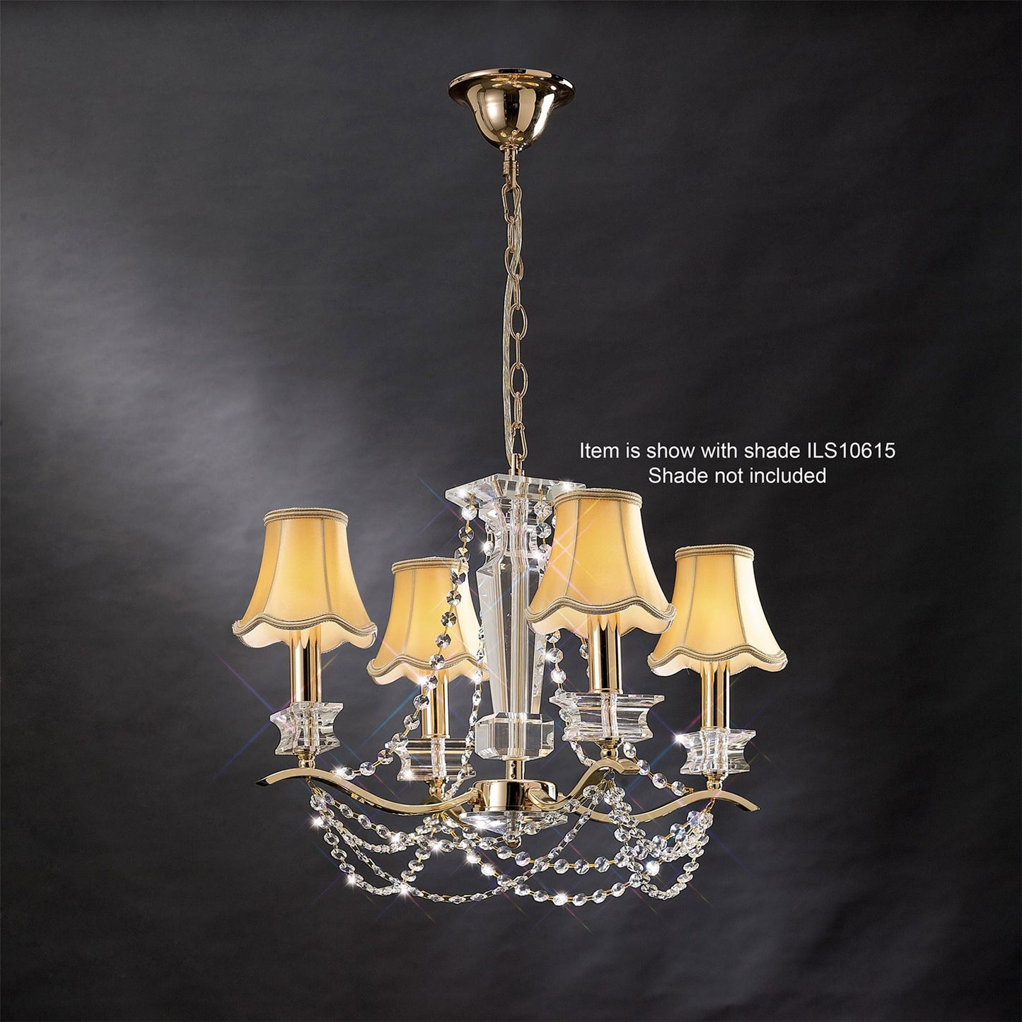 Diyas Nydia 55cm  4 Light E14 French Gold/Crystal Ceiling Pendant Light Fitting
