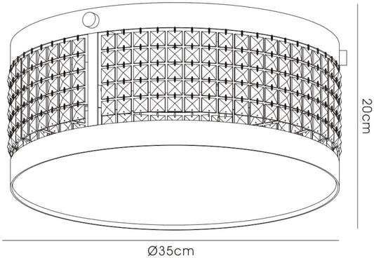 Diyas Celsa 35cm Flush 3 Light E14 Polished Chrome/White Faux Leather/Crystal Ceiling Light Fitting