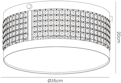 Diyas Celsa 35cm Flush  3 Light E14 Polished Chrome/White Faux Leather/Crystal Ceiling Light Fitting
