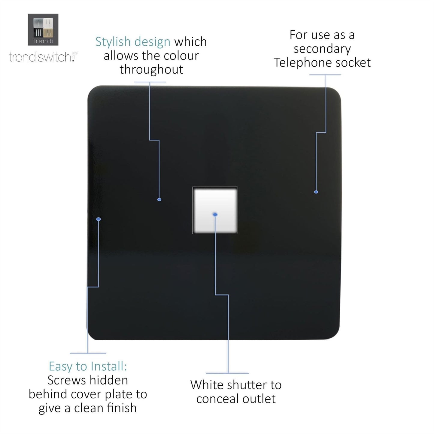 Trendi Artistic Modern Glossy Tactile Telephone Socket Black ART-TLPBK