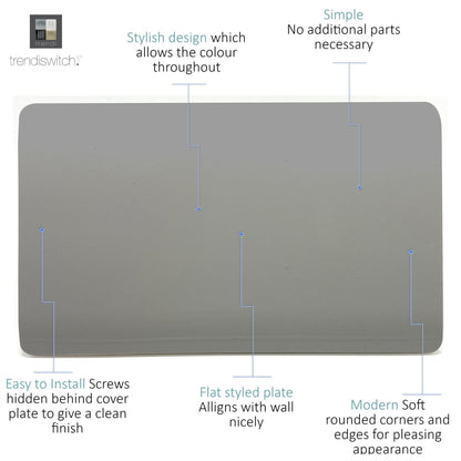 Trendi 2 Gang Artistic Modern Glossy Tactile Double Blanking Plate Light Grey