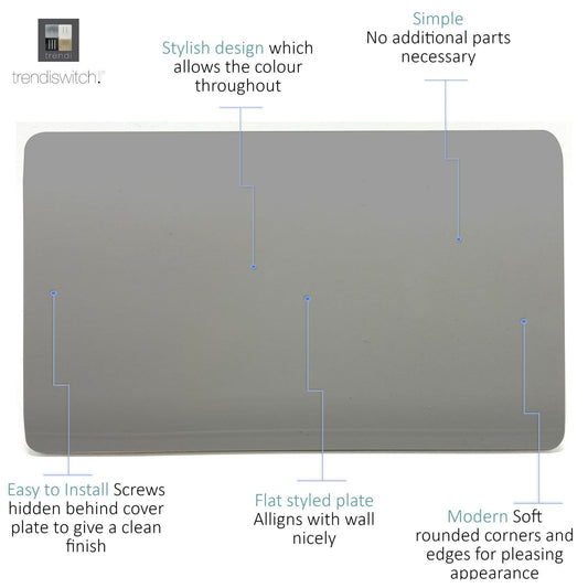 Trendi 2 Gang Artistic Modern Glossy Tactile Double Blanking Plate Light Grey