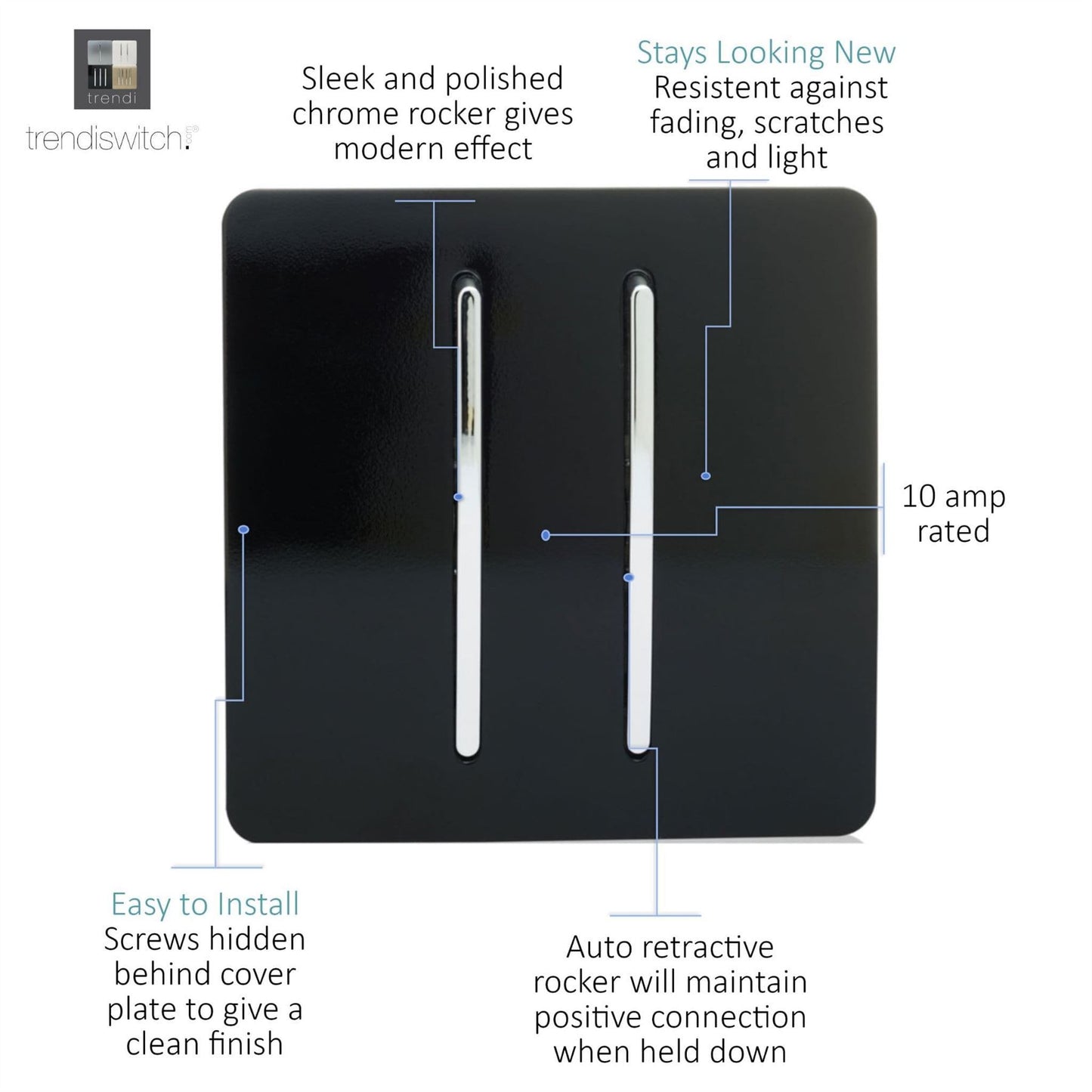 Trendi Artistic Modern Auto Retractive 2 Door Bell Switch Black ART-2DBBK