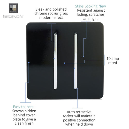 Trendi Artistic Modern Auto Retractive 2 Door Bell Switch Black ART-2DBBK