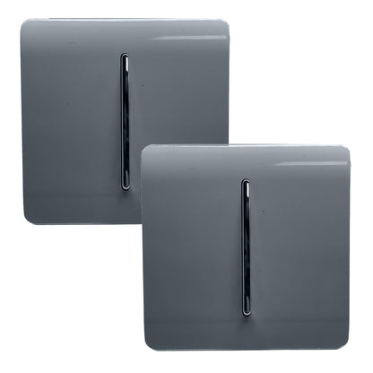 Trendi 1 Gang 2 Way 240V Screwless Artistic Modern Glossy 10 Amp Chrome Rocker Electrical Wall Light Switch in Warm Grey (2 PACK)