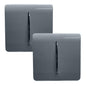 Trendi 1 Gang 2 Way 240V Screwless Artistic Modern Glossy 10 Amp Chrome Rocker Electrical Wall Light Switch in Warm Grey (2 PACK)
