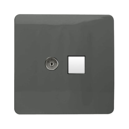 Trendi Artistic Modern Glossy Tactile TV Co-axial Socket + Telephone Socket Charcoal
