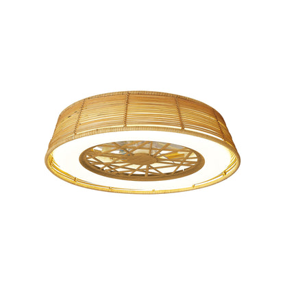 Indonesia Mini 56cm 55W LED Dimmable Ceiling Light With Built-In 25W DC Reversible Fan, Beige Rattan, 3800lm, 5yrs Warranty
