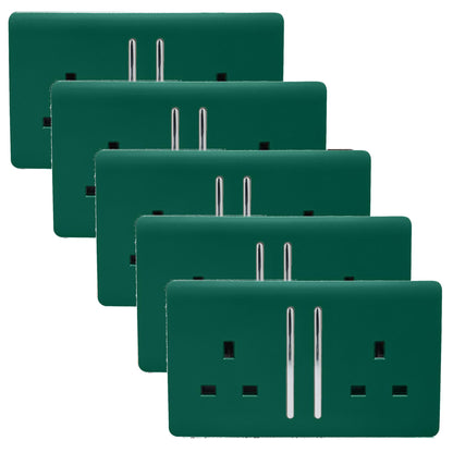 Trendi 2 Gang Artistic Modern Glossy 13 Amp Switched Tactile Plug Socket Dark Green (5 Pack)