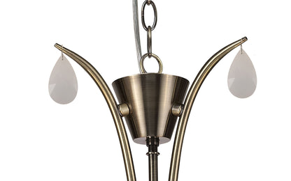 Mantra M6335 Andrea Pendant 67cm Round, 5 x E14 (Max 20W), Antique Brass, White Shades, White Crystal Droplets