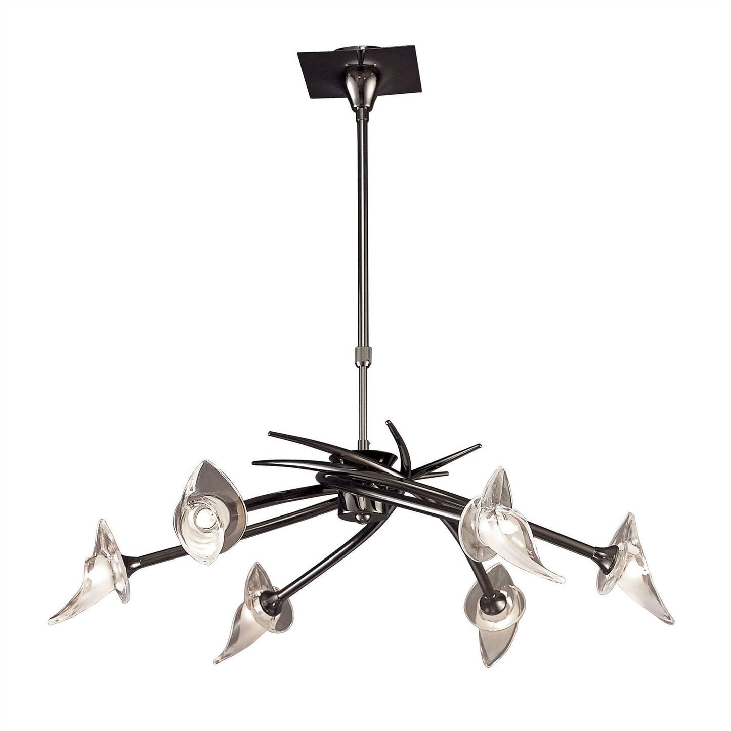 Mantra Flavia 73cm Telescopic Pendant Convertible To Semi Flush Round 6 Light G9, Black Chrome