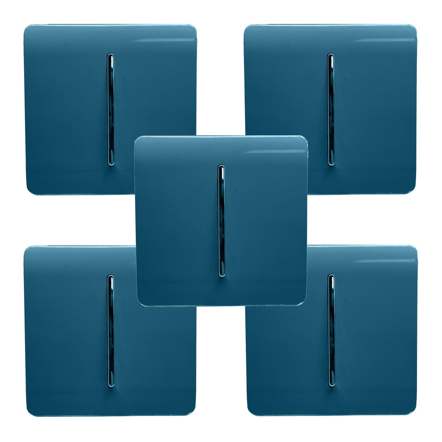 Trendi 1 Gang 2 Way 240V Screwless Artistic Modern Glossy 10 Amp Chrome Rocker Electrical Wall Light Switch in Midnight Blue (5 pack)