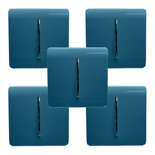Trendi 1 Gang 2 Way 240V Screwless Artistic Modern Glossy 10 Amp Chrome Rocker Electrical Wall Light Switch in Midnight Blue (5 pack)