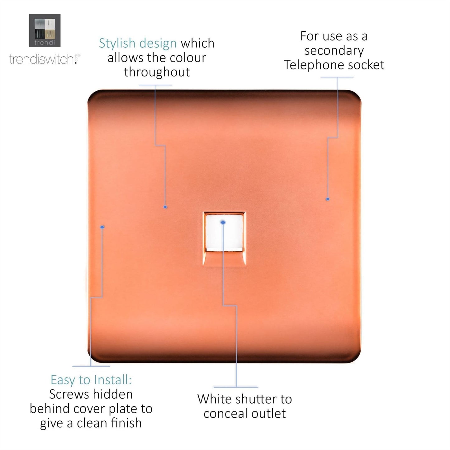 Trendi Artistic Modern Glossy Tactile Telephone Socket Copper