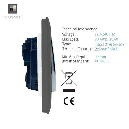 Trendi Artistic Modern Glossy Tactile Auto Retractive Door Bell Switch Charcoal