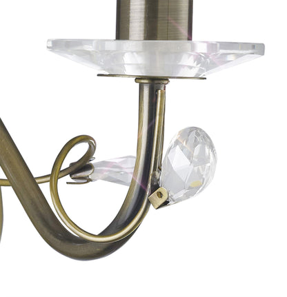Diyas Willow Wall Light WITHOUT SHADE 1 Light E14 Antique Brass/Crystal