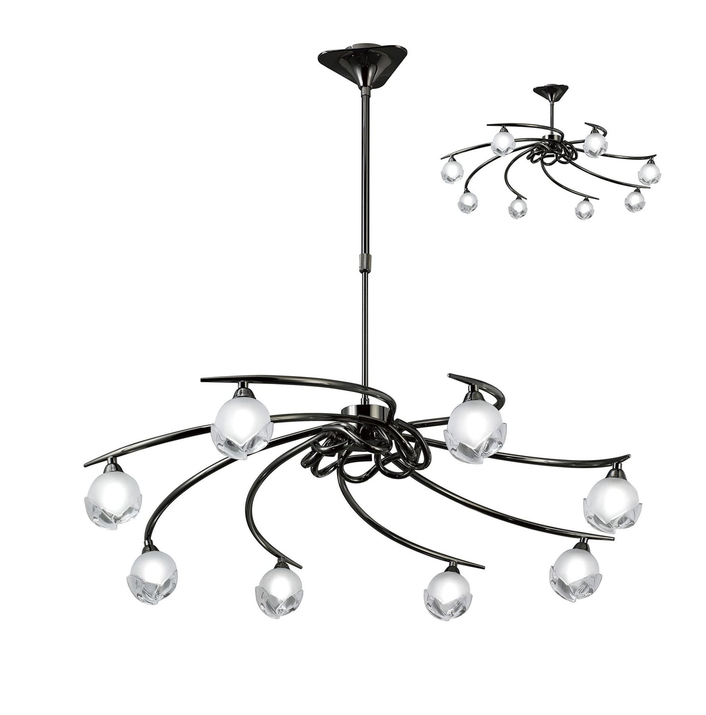 Mantra Fragma 86cm Telescopic 8 Light G9, Black Chrome