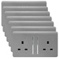 Trendi 2 Gang Artistic Modern Glossy 13 Amp Switched Tactile Plug Socket Light Grey (7 Pack)