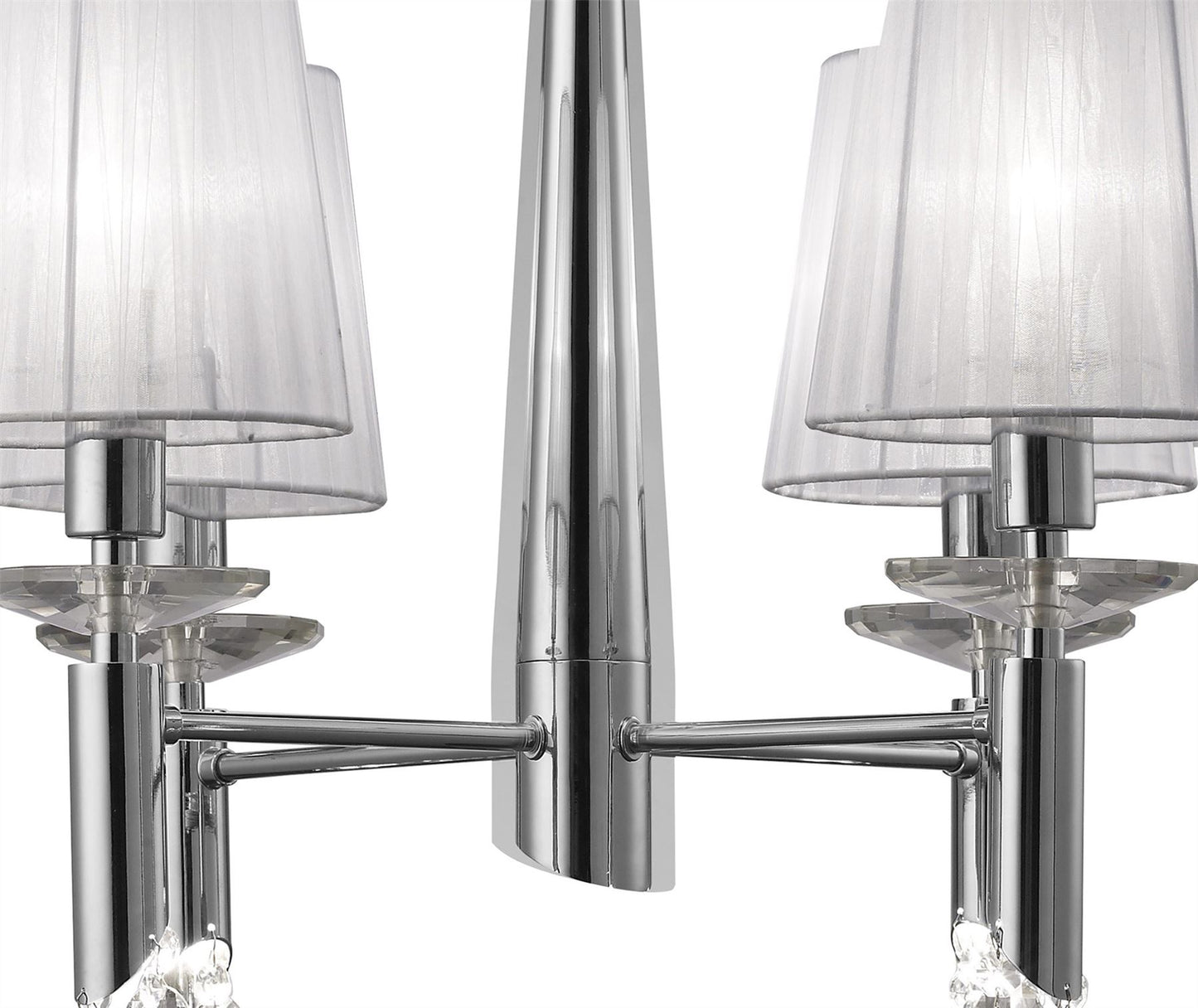 Mantra M3852 Tiffany Pendant 4+4 Light E14+G9, Polished Chrome with White Shades & Clear Crystal