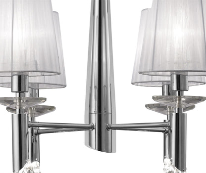 Mantra M3852 Tiffany Pendant 4+4 Light E14+G9, Polished Chrome with White Shades & Clear Crystal