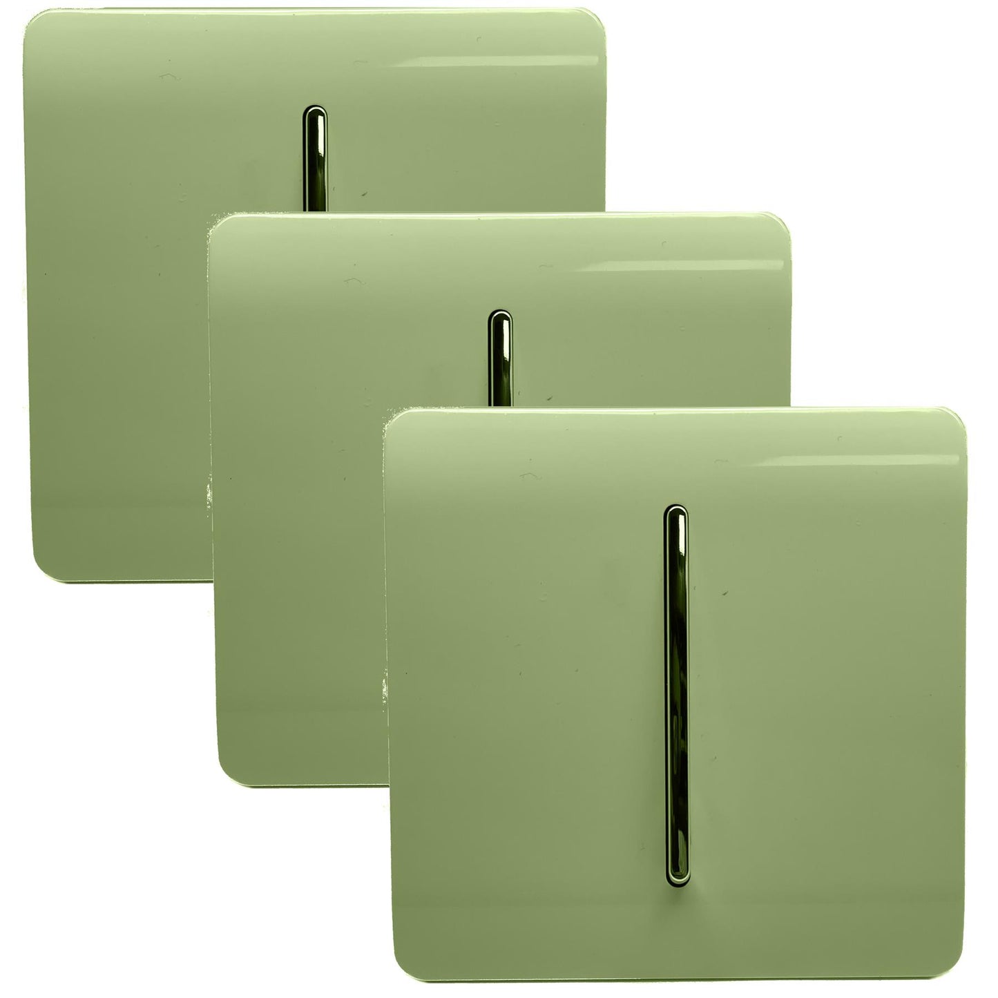 Trendi 1 Gang 2 Way 240V Screwless Artistic Modern Glossy 10 Amp Chrome Rocker Electrical Wall Light Switch in Moss Green (3 pack)