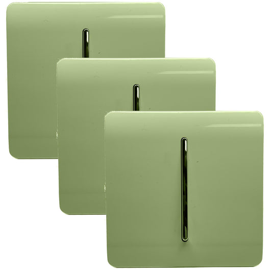 Trendi 1 Gang 2 Way 240V Screwless Artistic Modern Glossy 10 Amp Chrome Rocker Electrical Wall Light Switch in Moss Green (3 pack)