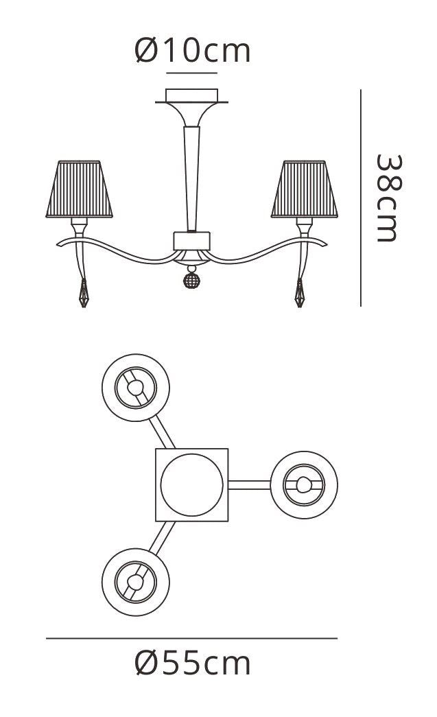 Mantra Siena 53cm Semi Flush Round 3 Light E14, Polished Brass with Amber Cream Shades and Clear Crystal