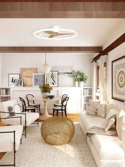Nepal 105cm 75W LED Dimmable Ceiling Light With Built-In 35W DC Reversible Fan, White/Wood Finish c/w Remote, APP & Alexa/Google Voice Control, 7200lm