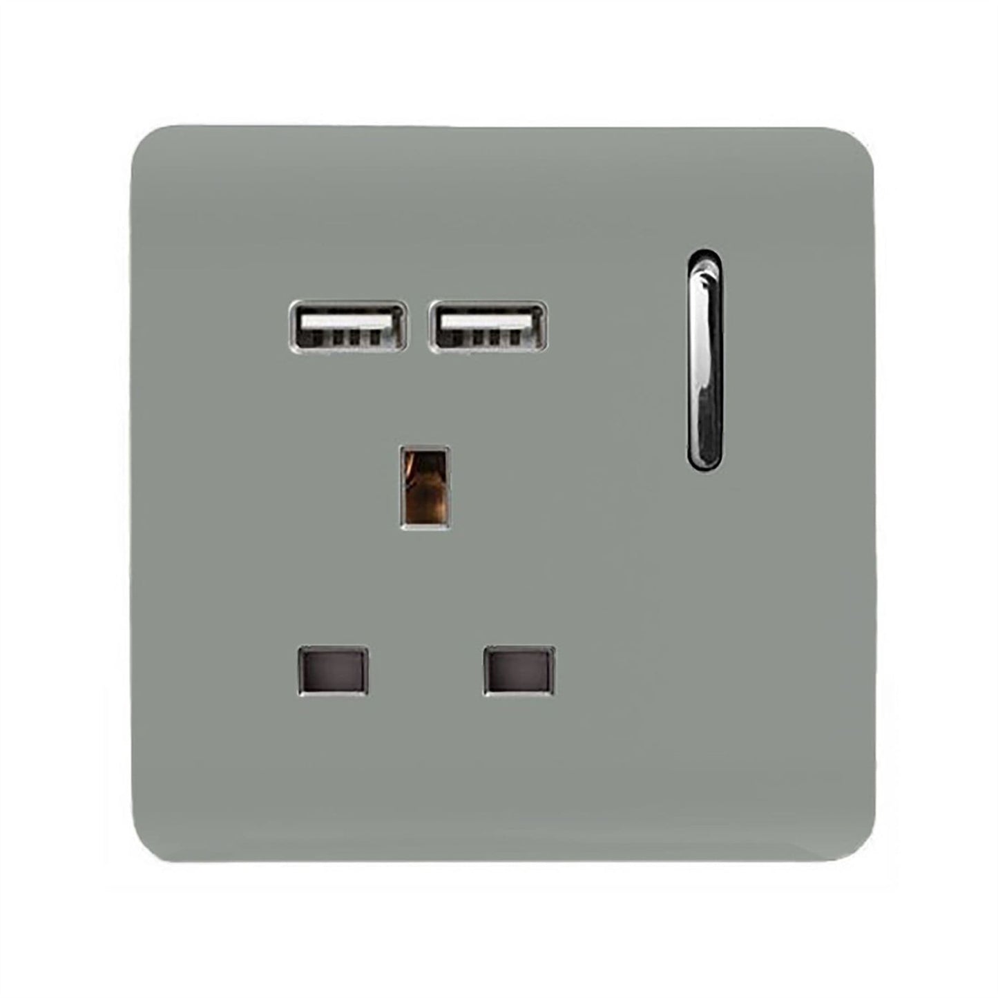 Trendi 1 Gang Artistic Modern Glossy 13 Amp 2 x 2.1mA USB Switched Tactile Plug Socket Silver
