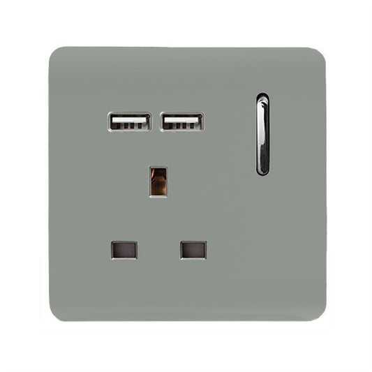 Trendi 1 Gang Artistic Modern Glossy 13 Amp 2 x 2.1mA USB Switched Tactile Plug Socket Silver