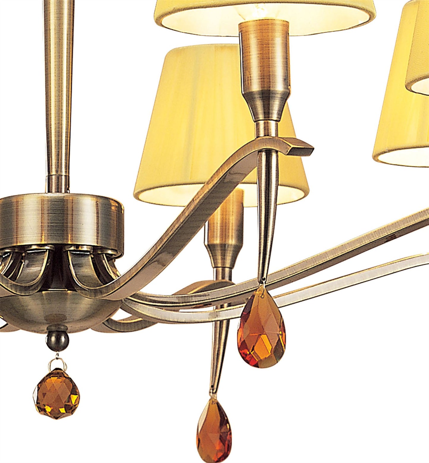 Mantra Siena 75cm Pendant Round 8 Light E14, Antique Brass with Amber Cream Shades and Amber Crystal