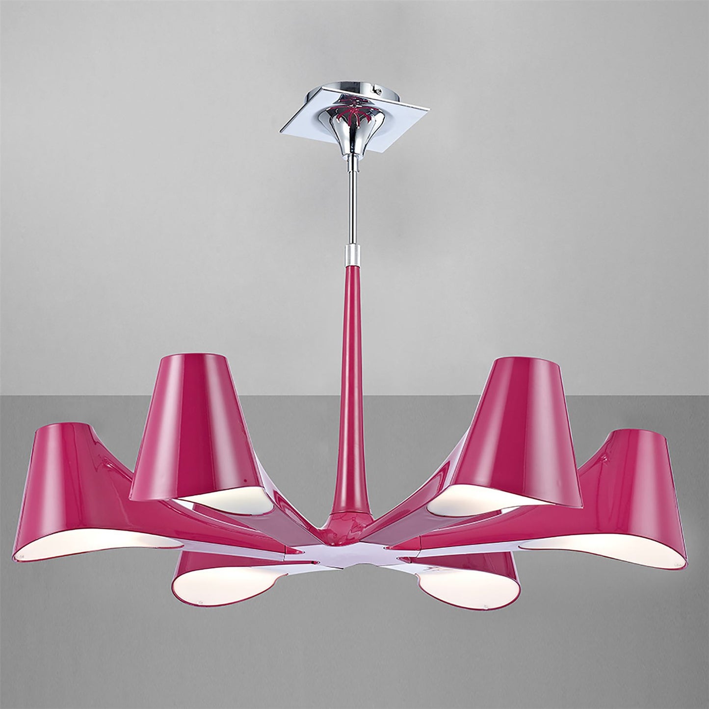 Mantra Ora 77cm Telescopic Convertible To Semi Flush 6 Light E27, Gloss Purple/White Acrylic/Polished Chrome, CFL Lamps INCLUDED