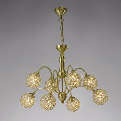 Diyas Apollo  8 Light G9 Satin Brass/Crystal Ceiling Pendant Light Fitting